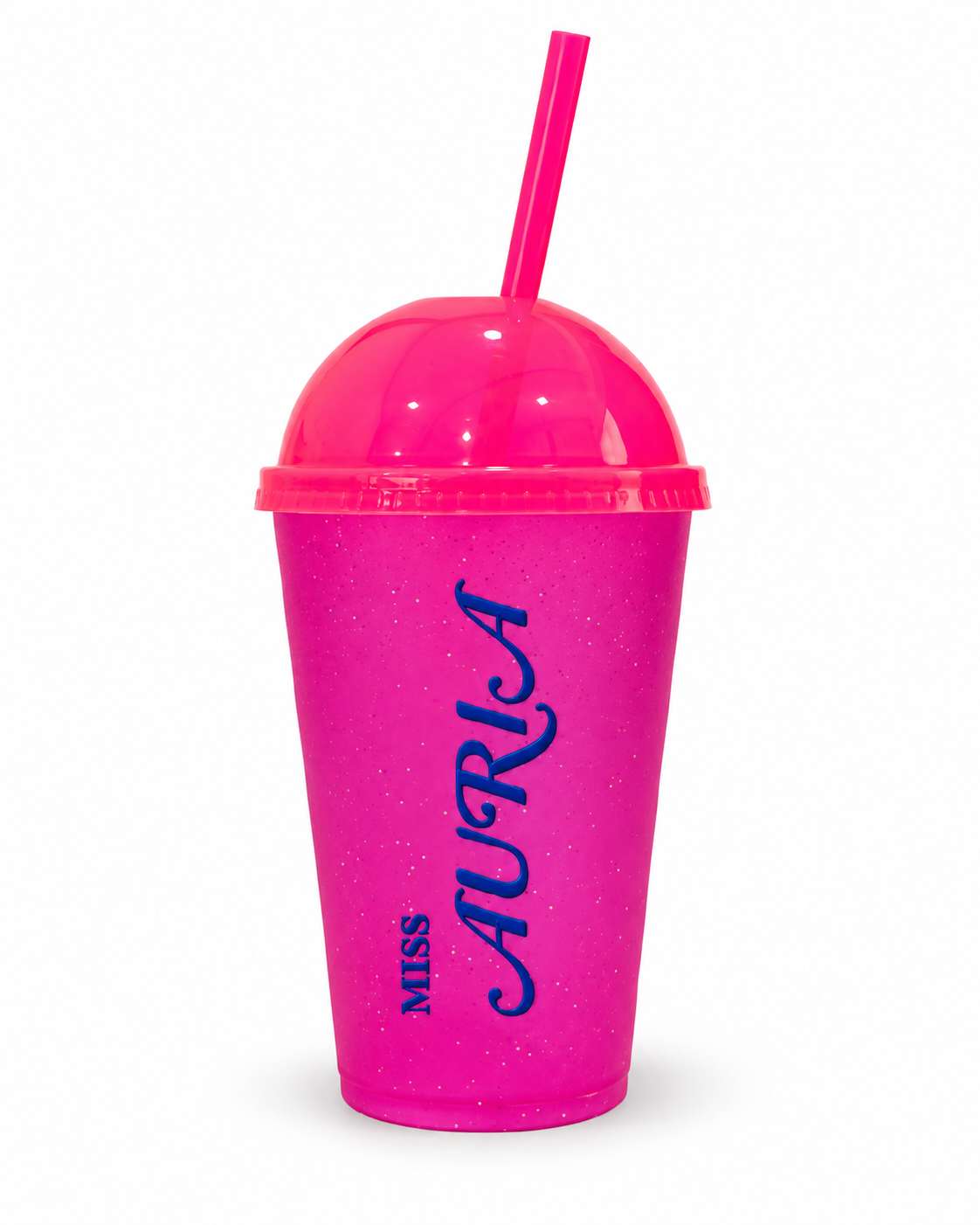 Vaso rosa con tapa domo y popote